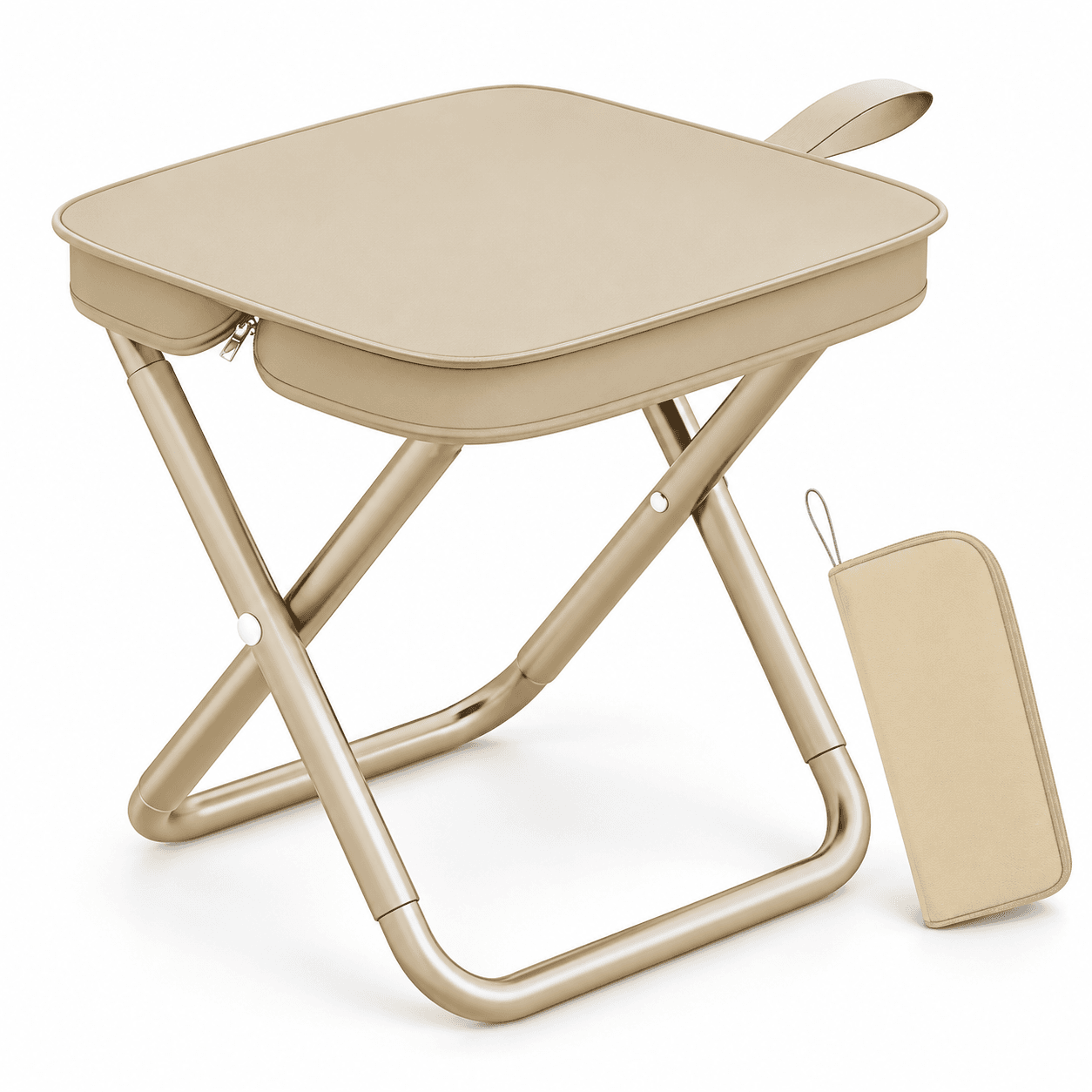 Folding Stool for Sitting - Compact Portable Chair with Carry Bag, Beige Mix Colors